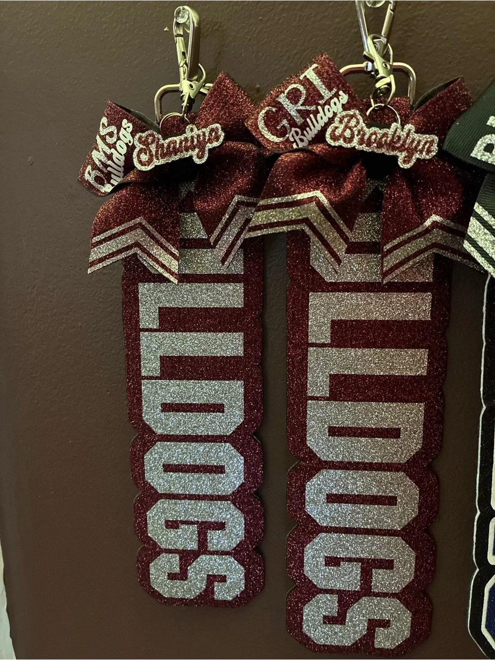 Bulldogs Glitter Cheer Bag Tags - Maroon and Silver